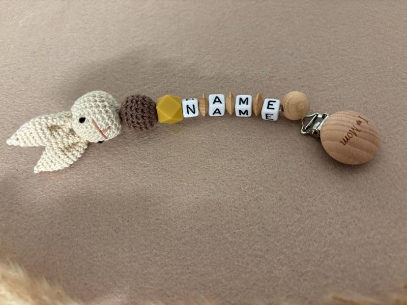 Schnullerkette in Beige/Braun Mit Häkelhäschen von Etsy - JJkleineWunderwelt
