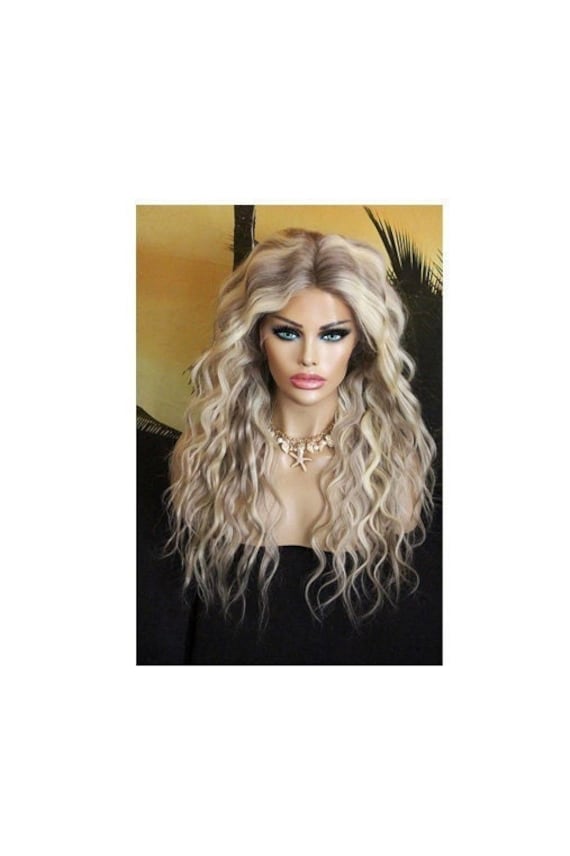 Perücke Remy Echthaar 100% Lace Wig Gewellt Lang Blond Hellblond Balayage Ombre Highlights Strähnchen Aschblond Mittelblond Champanger 13x4 von Etsy - JLWLaceWigPeruecken