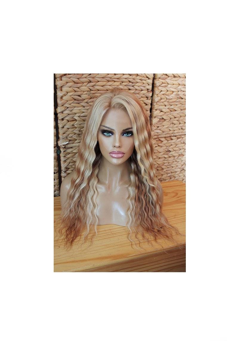 Perücke Remy Echthaar 100% Lace Wig Gewellt Lang Langhaar Blond Hellblond Kupfer 13x4 Goldblond Mittelblond Highlights Strähnchen Piano von Etsy - JLWLaceWigPeruecken