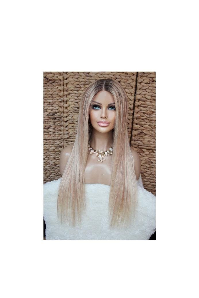 Perücke Remy Echthaar 100% Lace Wig Glatt Lang Strähnchen Blond Hellblond Mittelblond Mittelbraun Sombre Ombre Piano Highlights Strawberry von Etsy - JLWLaceWigPeruecken