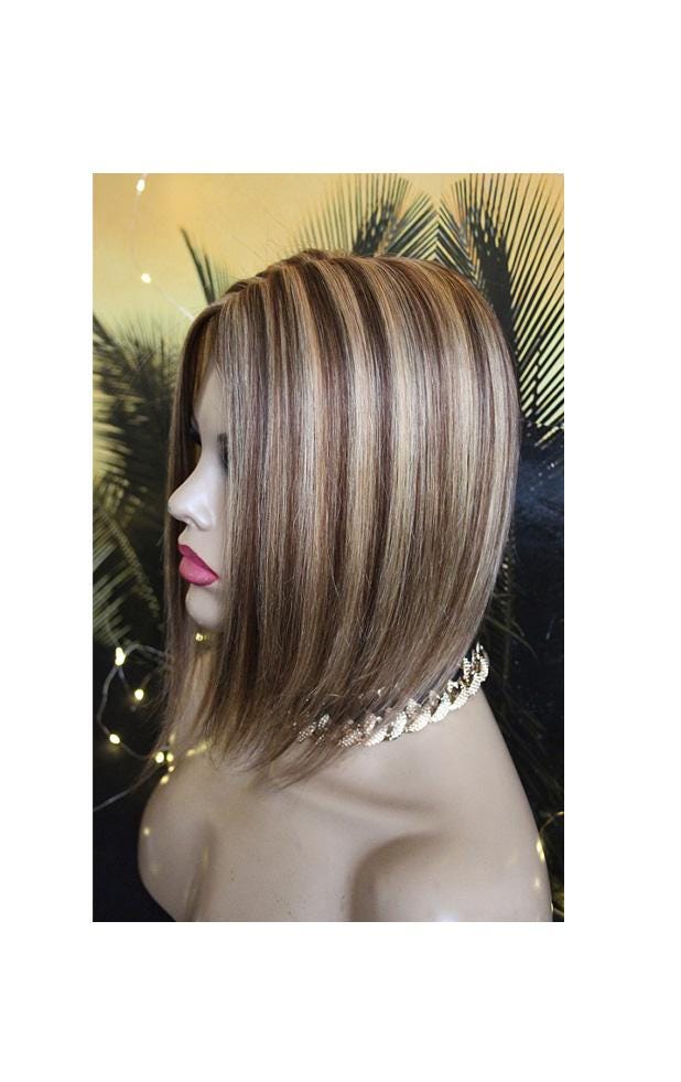 Toupet Damen Frauen Toupee Topper Remy Echthaar Clip Haarteil Hellblond Blond Mittelblond Strähnchen Highlights Silkbase Silktop Glatt Bob von Etsy - JLWLaceWigPeruecken