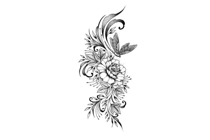 Pfingstrose Blume Temporäre Tattoos, Peonie Blumen Tattoo, Schmetterling Blätter von Etsy - JUZIgift