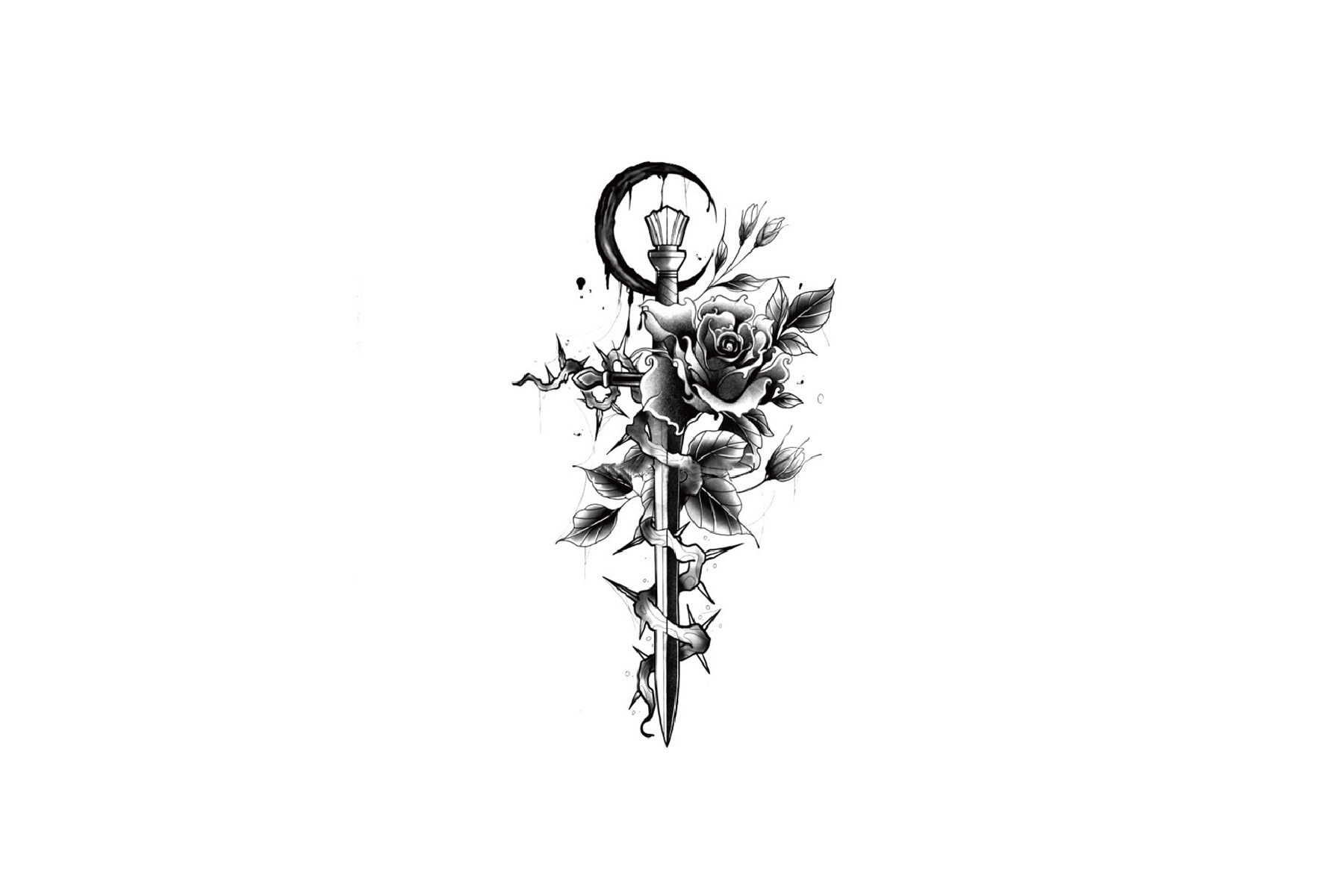Schwert Blume Temporäres Tattoo, Schwarzes Tattoo Schwert Blume Temporäres Tattoo, Schwarzes Tattoo von Etsy - JUZIgift