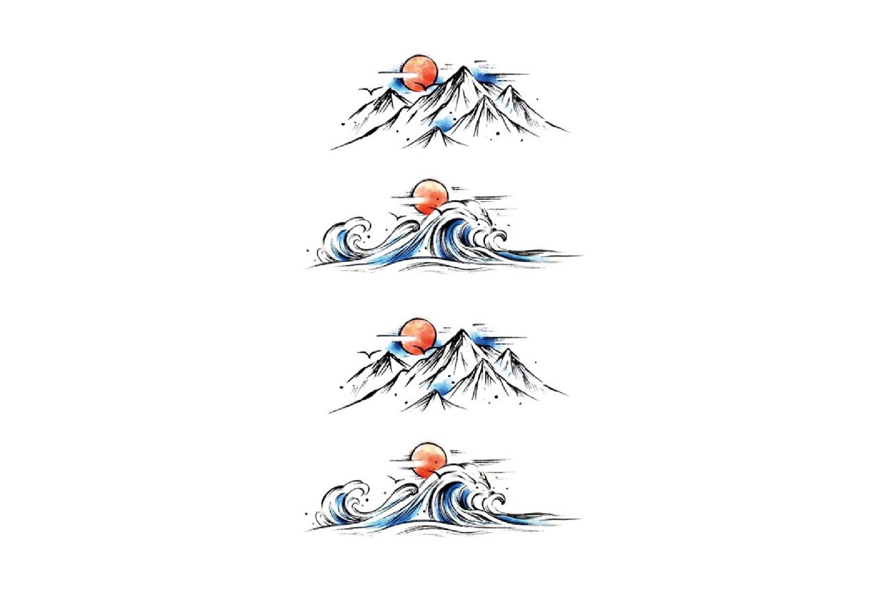 Welle Mond Temporäre Tattoo, Ozean Wellen Blumen Festival Tattoos, Tattoo Welle Mond Temporäre Tattoo, Ozean Wellen Blumen Festival Tattoos, Tattoo von Etsy - JUZIgift