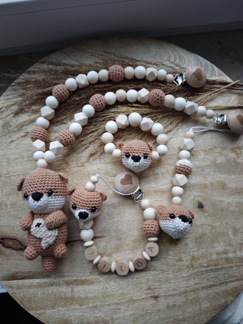Otterset, Kinderwagenkette, Schnullerkette, Greifling & Babyschalen Anhänger von Etsy - JackysHandmadeLiebe