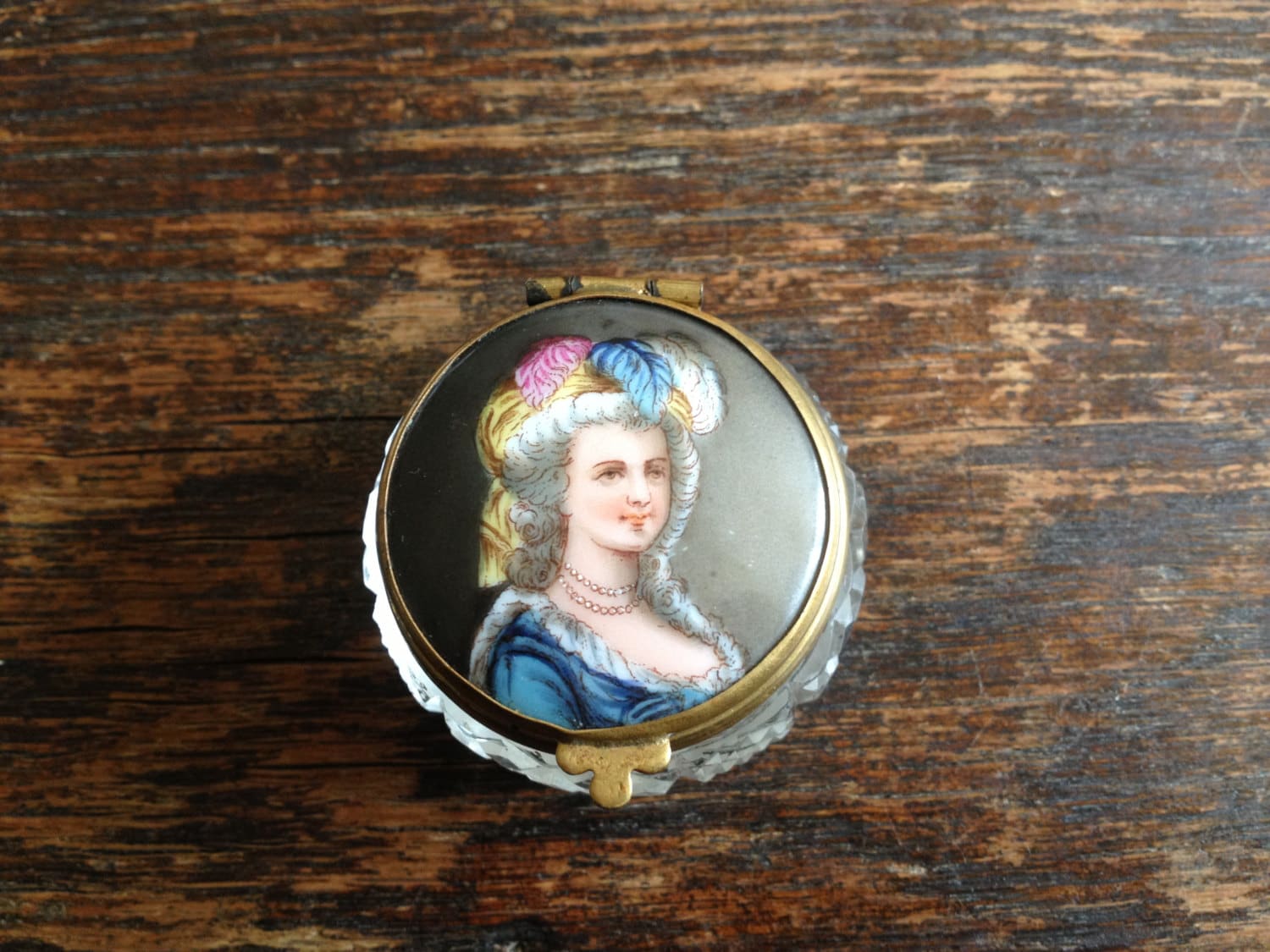 1800Er Emaille Crystal Rouge Topf, Damen Portrait Patch Box, Mirrored Compact von Etsy - JansVintageStuff