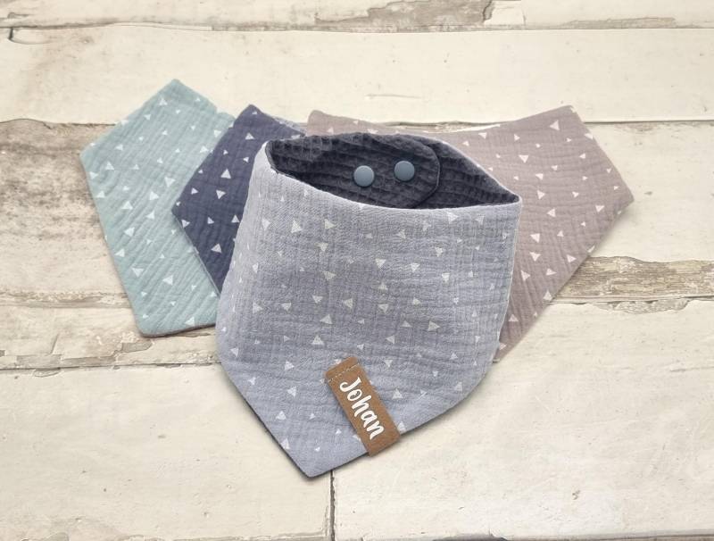 Baby Wende-Halstuch Aus Waffelpique/Musselin "Dreiecke", Personalisiert, Halstuch, Babyhalstuch, Halstuch Mit Namen von Etsy - Jarkashop