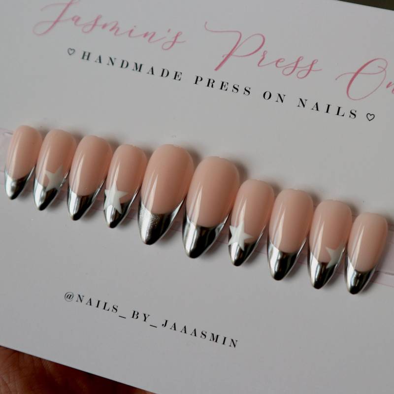 Chrome French Press On Nails von Etsy - JasminsPressOns