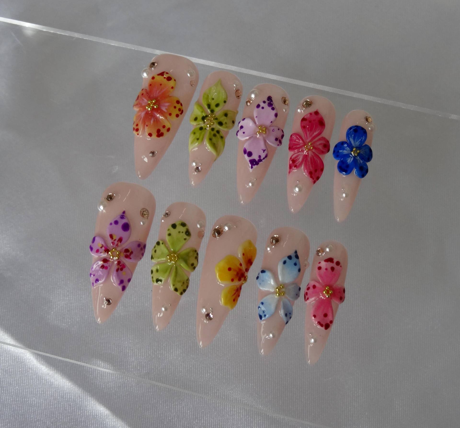 Tropical 3D Flowers Summer Press On Nails Set Tropical 3D Flowers Summer Press On Nails Set von Etsy - JasminsPressOns