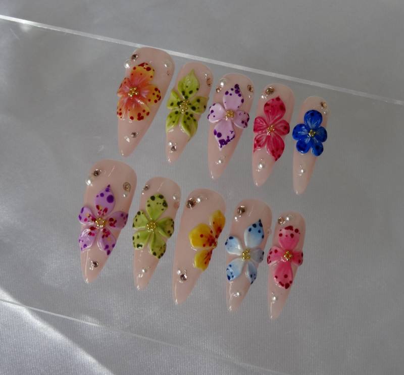 Tropical 3D Flowers Summer Press On Nails Set Tropical 3D Flowers Summer Press On Nails Set von Etsy - JasminsPressOns