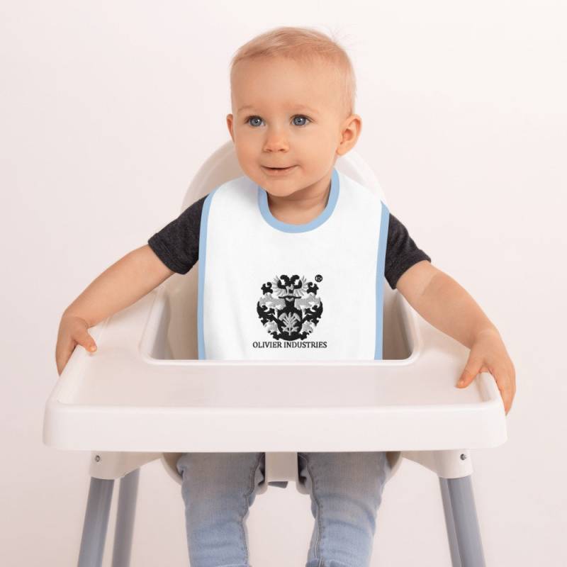 Olivier Industries ® Oldschool Registred Brand Logo Embroidered Baby Bib von Etsy - JeanOlivierDesigns