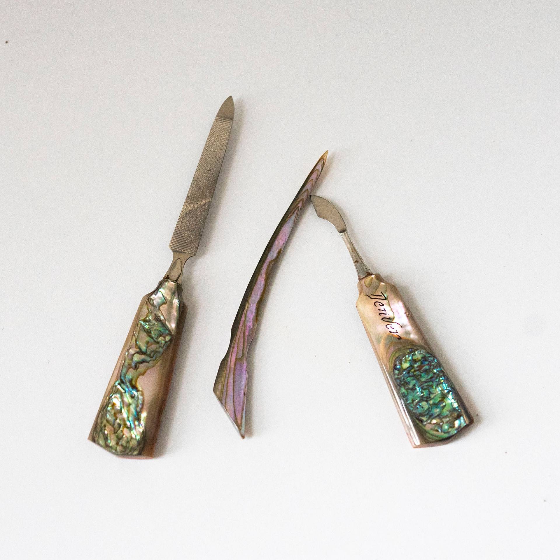 Vintage Abalone Perle Maniküre Vanity Nagelpflege Set Werkzeuge Nageldatei Und Cuticle Denver By De Luxy von Etsy - Jelifem