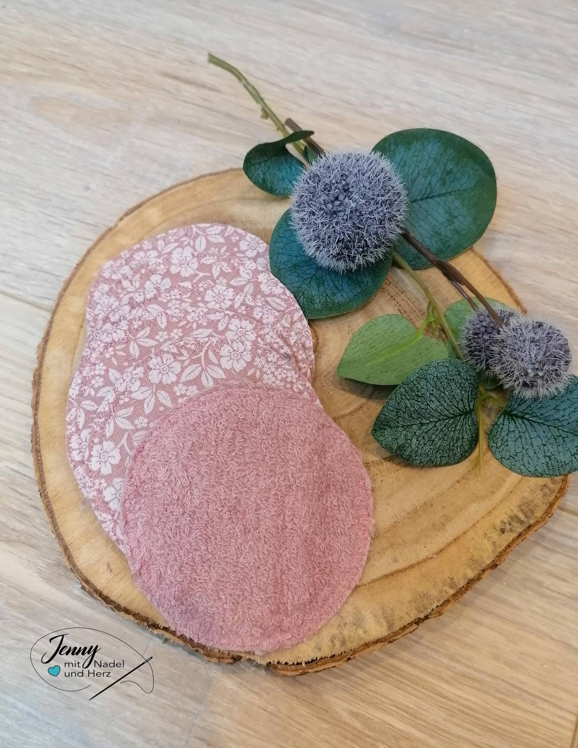 Waschbare Abschminkpads, Nachhaltige Gesichtsreinigung, 6Er-Pack, Baumwolle Und Frottee, Makeup-Entfernung, Öko, Wattepads, Rosa, Blumen von Etsy - JennyMitNadelUndHerz