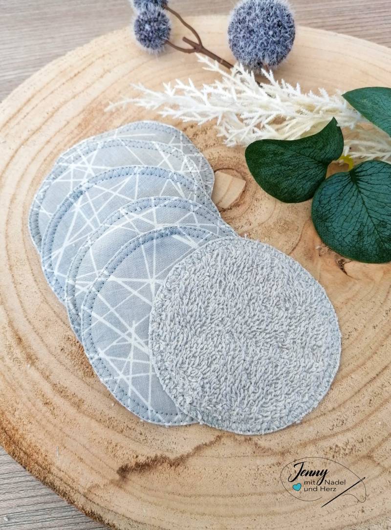 Waschbare Abschminkpads, Nachhaltige Gesichtsreinigung, 6Er-Pack, Baumwolle Und Frottee, Makeup-Entfernung, Ökologisch, Wattepads, Grau von Etsy - JennyMitNadelUndHerz