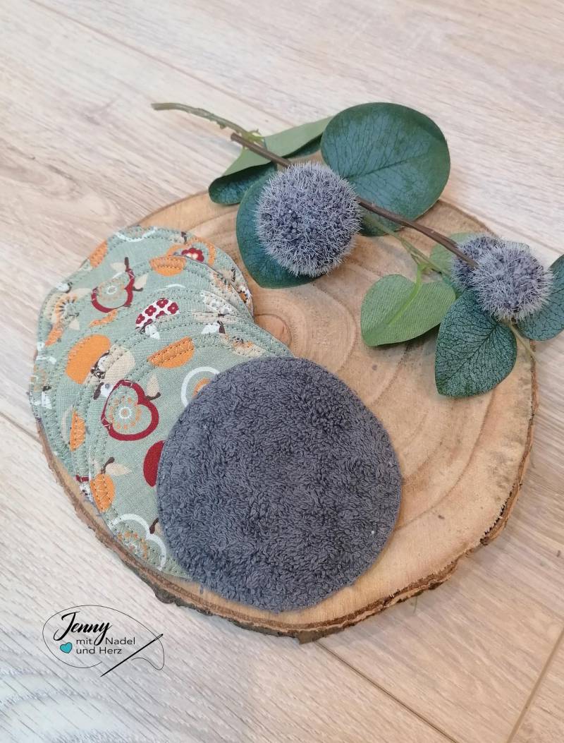 Waschbare Abschminkpads, Nachhaltige Gesichtsreinigung, 6Er-Pack, Baumwolle Und Frottee, Makeup-Entfernung, Wattepads, Apfel, Retro, Grün von Etsy - JennyMitNadelUndHerz