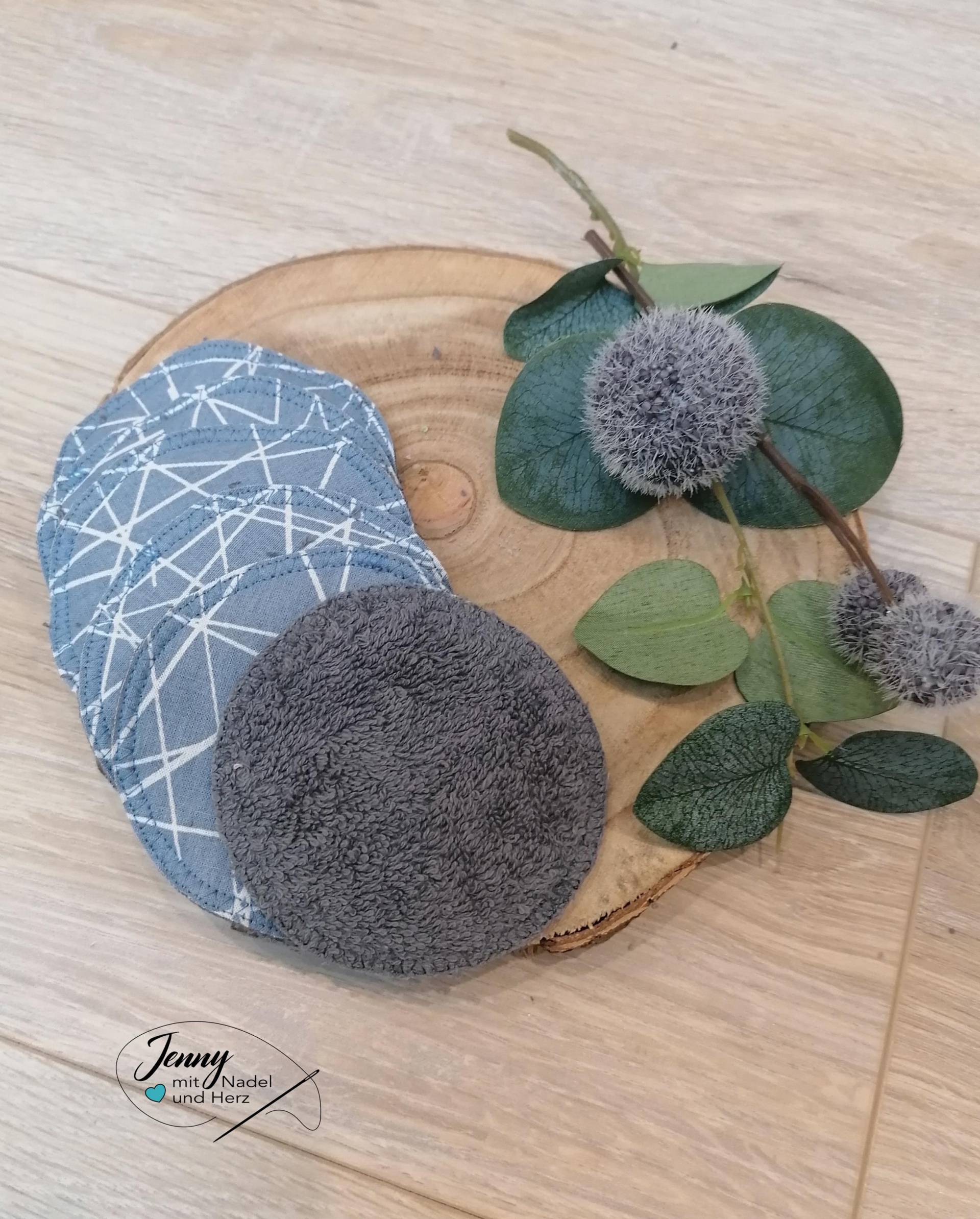 Waschbare Abschminkpads, Nachhaltige Gesichtsreinigung, 6Er-Pack, Baumwolle Und Frottee, Makeup-Entfernung, Wattepads, Blau, Streifen, Öko von Etsy - JennyMitNadelUndHerz