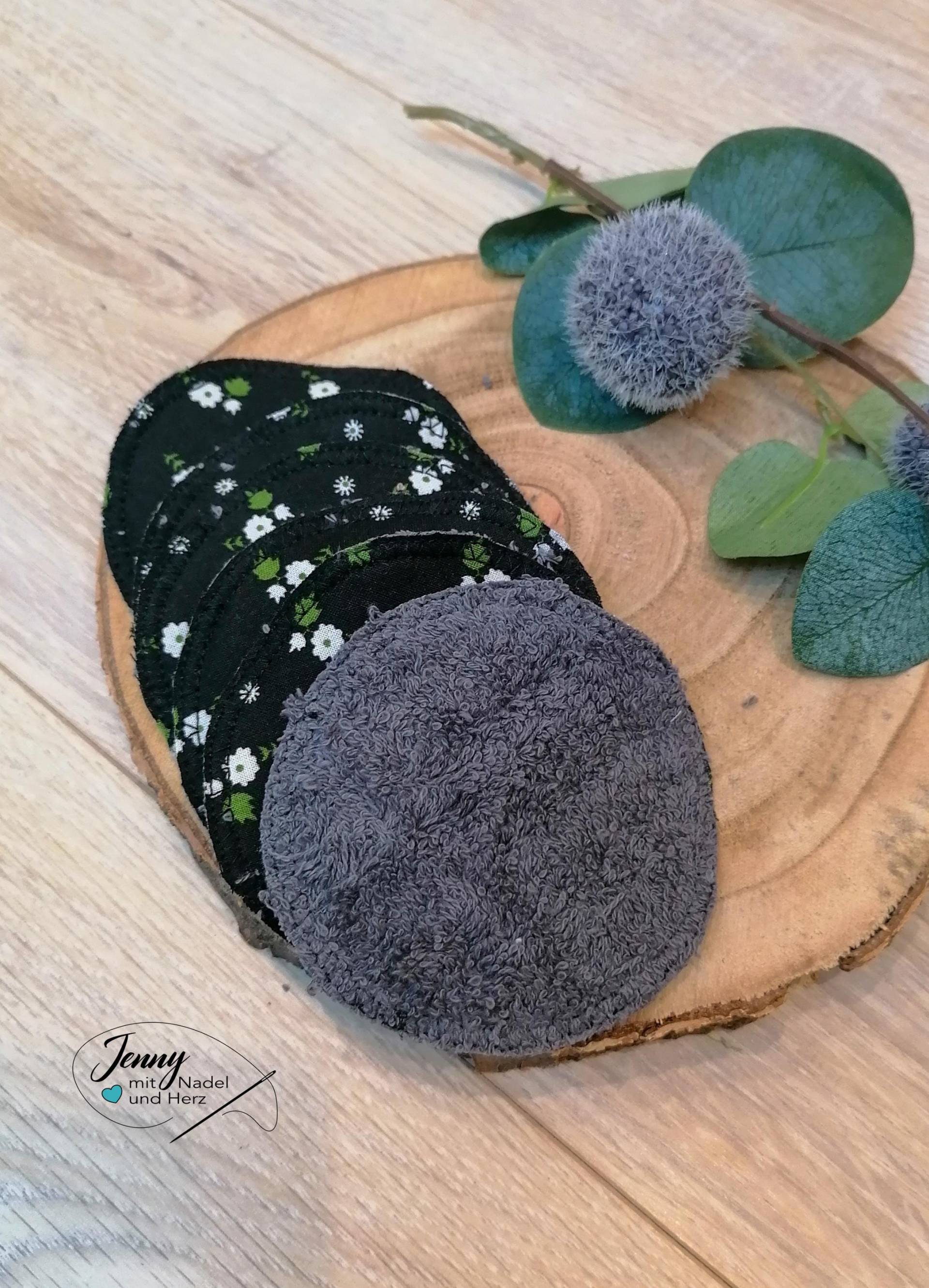 Waschbare Abschminkpads, Nachhaltige Gesichtsreinigung, 6Er-Pack, Baumwolle Und Frottee, Makeup-Entfernung, Wattepads, Schwarz, Blumen von Etsy - JennyMitNadelUndHerz