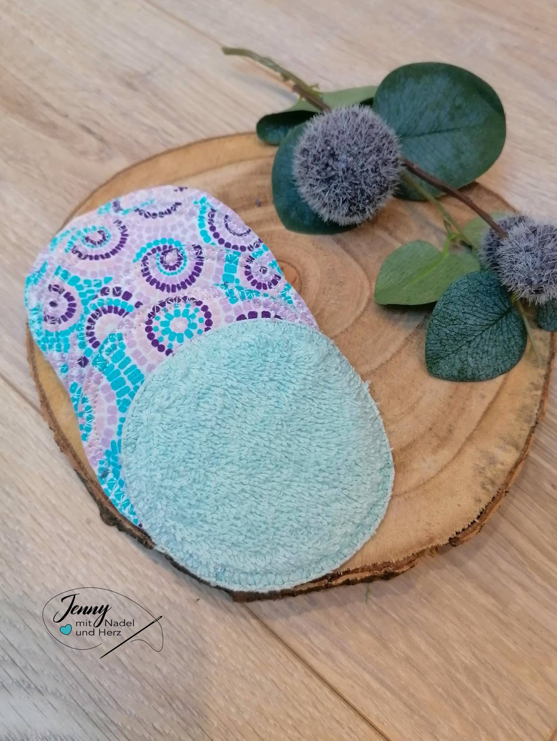 Waschbare Abschminkpads, Nachhaltige Gesichtsreinigung, 6Er-Pack, Baumwolle Und Frottee, Makeup-Entfernung, Wattepads, Türkis, Lila, Mosaik von Etsy - JennyMitNadelUndHerz
