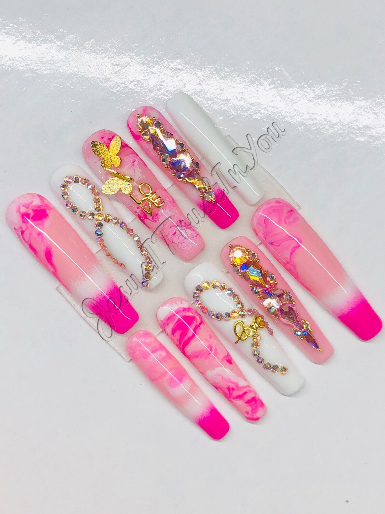 Brustkrebs Awareness - Xxl Ballerina Gel Press On Nails | Wiederverwendbare Nägel Lange Geschenke Für Sie| Strasssteine Makartt Dnd von Etsy - JesusItrustInYouCo