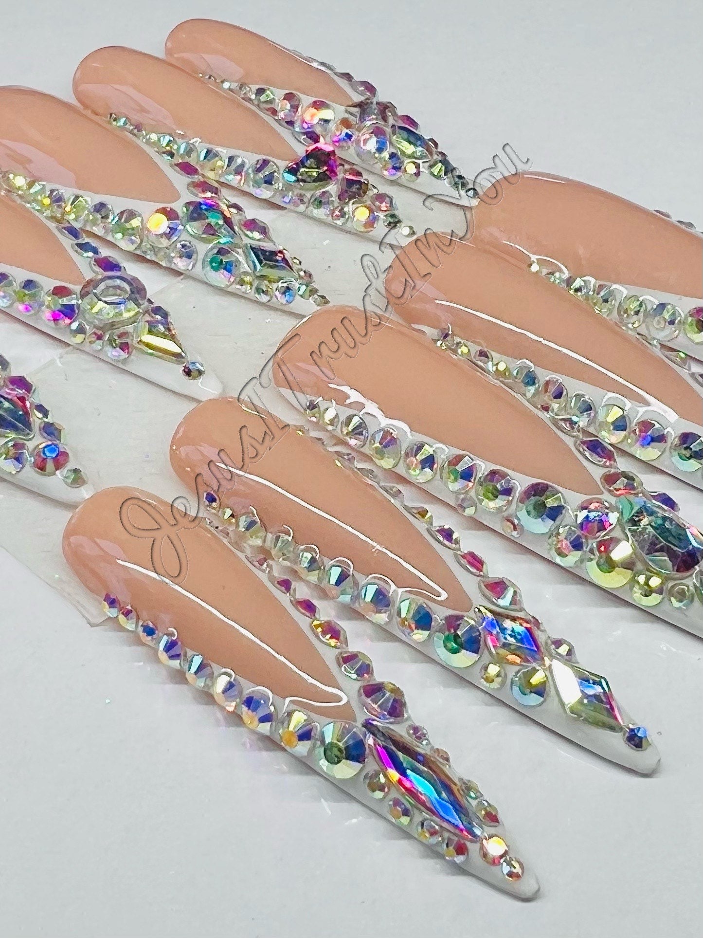 French Beauty - Xxxl Stiletto Gel Drücken Auf Nägeln| Wiederverwendbare Nägel | Lange Geschenke Für Sie| Strasssteine Makartt Dnd Kleber von Etsy - JesusItrustInYouCo