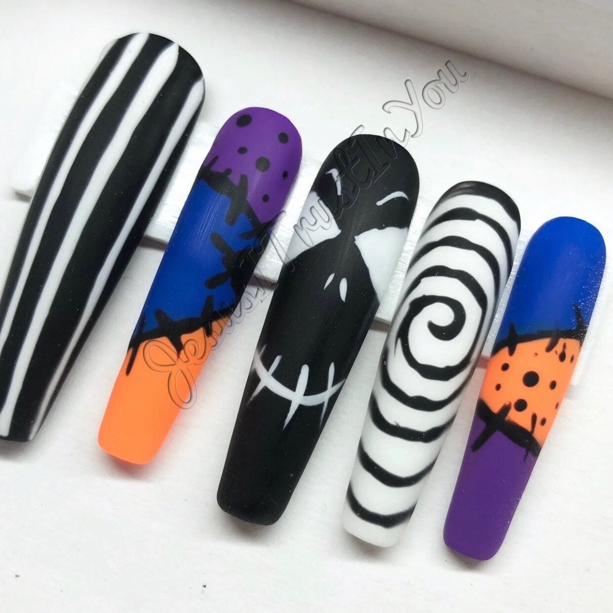 Jack - Halloween Gel Polish Press On Nails| Wiederverwendbare Nägel | Lange Geschenke Für Sie| Strasssteine Makartt Dnd Kleber Auf von Etsy - JesusItrustInYouCo