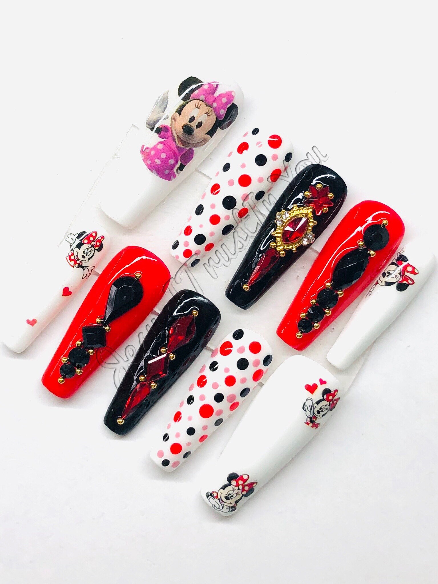 Minnie - Lange Ballerina Gel Press On Nails| Wiederverwendbare Nägel | Geschenke Für Sie| Strasssteine Makartt Dnd Kleber Auf von Etsy - JesusItrustInYouCo