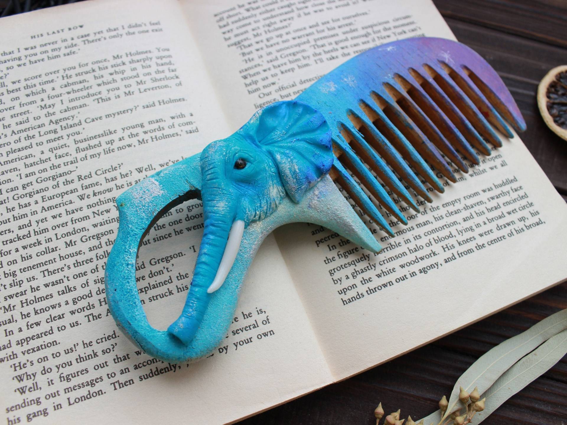 Haarkamm Aus Holz, Fein Zahn Oder Breiter Zahn, Mit Elefant, Holz Fimo Miniatur, Geschenk von Etsy - Jewelrylimanska