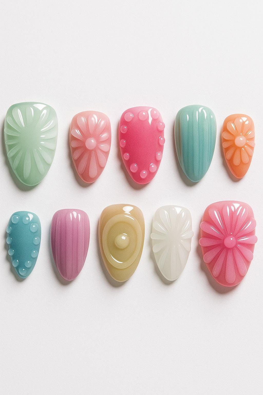 3D Floral Pastel Press On Nägel Mit Skulptierten Blumen | Handgemachte Bunte Strukturierte Nagelkunst Wiederverwendbare Niedliche Künstliche Für von Etsy - JochenSylas