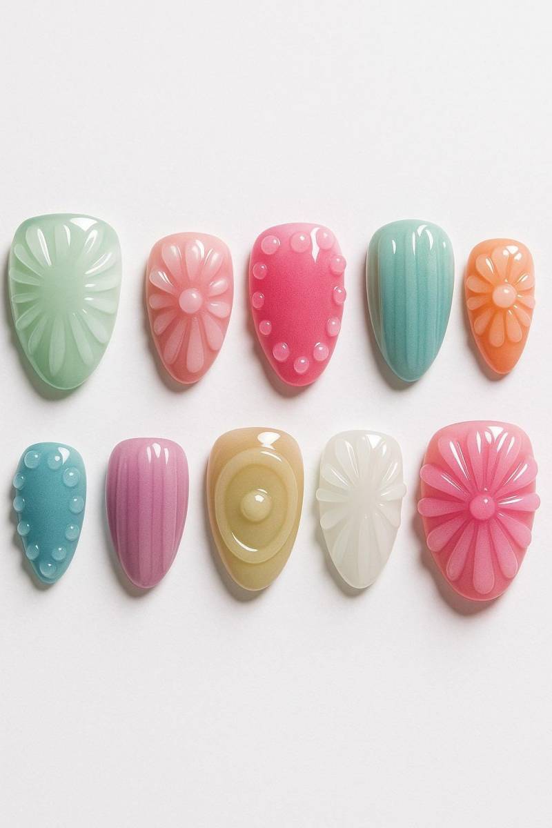 3D Floral Pastel Press On Nägel Mit Skulptierten Blumen | Handgemachte Bunte Strukturierte Nagelkunst Wiederverwendbare Niedliche Künstliche Für von Etsy - JochenSylas