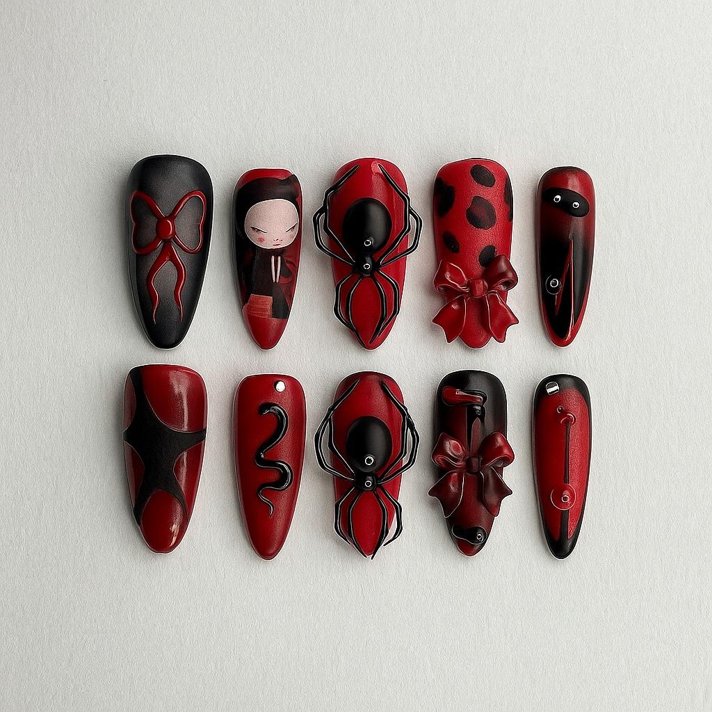 Gothic Rot Schwarz Drücken Sie Auf Die Nägel, 3D Spinne Bogen Schlange Nail Art, Gruselig Süße Sarg Handgemachte Gelspitzen, Halloween Fake Nails Gothic Rot Schwarz Drücken Sie Auf Die Nägel, 3D Spinne Bogen Schlange Nail Art, Gruselig Süße Sarg Handgemachte Gelspitzen, Halloween Fake Nails von Etsy - JochenSylas