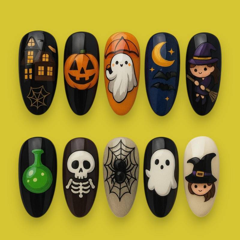 Halloween Nail Art Set, Süße Geister, Hexe Kürbis Design, Press On Nails, Gruselige Nagelkunst, Diy Nagelset, Hexe von Etsy - JochenSylas