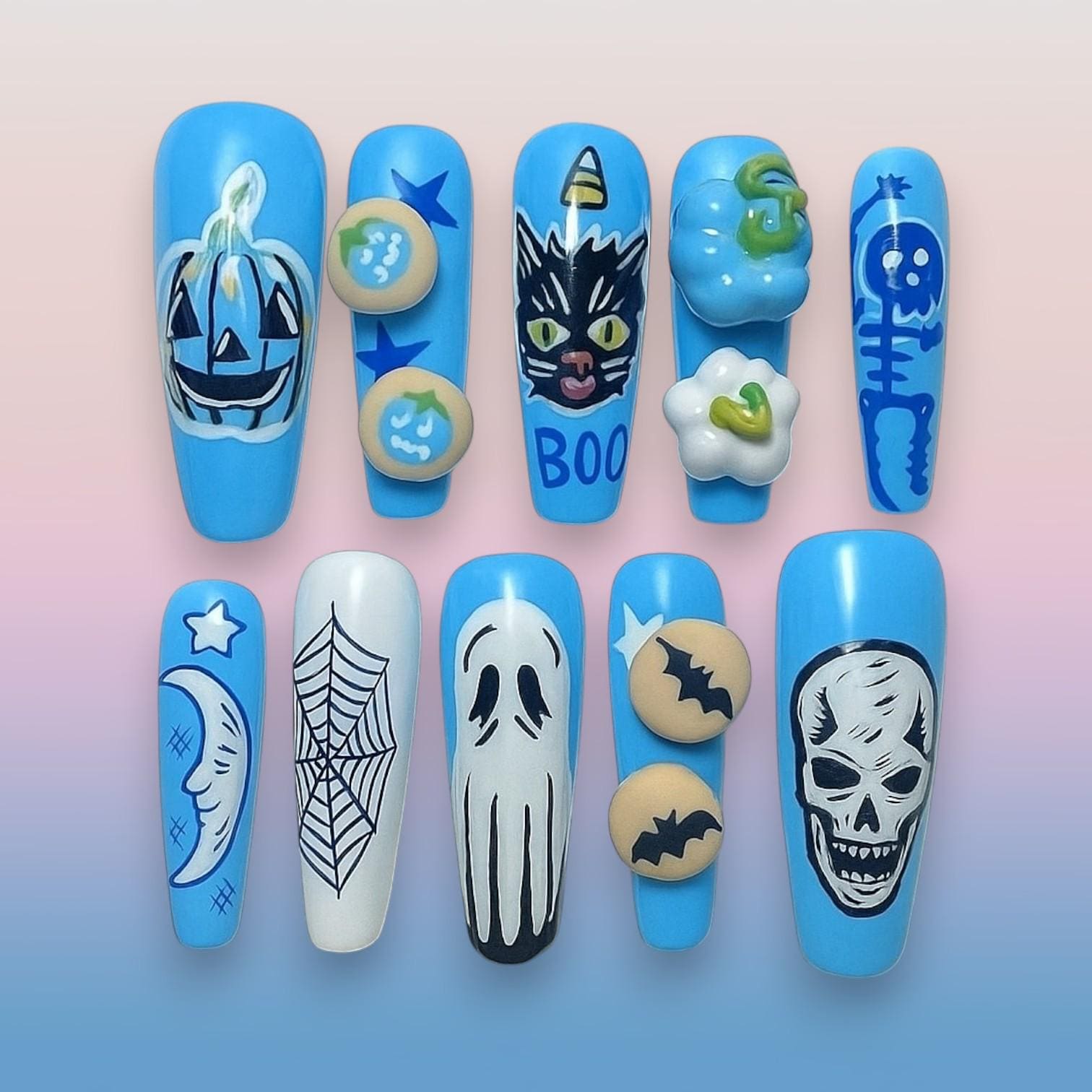 Halloween Press On Nails, Gruselige 3D-Nagelkunst, Kürbis, Geist, Fledermaus, Schädel, Hexe, Boo, Handbemalte Halloween-Nägel, Süßes Oder Halloween Press On Nails, Gruselige 3D-Nagelkunst, Kürbis, Geist, Fledermaus, Schädel, Hexe, Boo, Handbemalte Halloween-Nägel, Süßes Oder von Etsy - JochenSylas