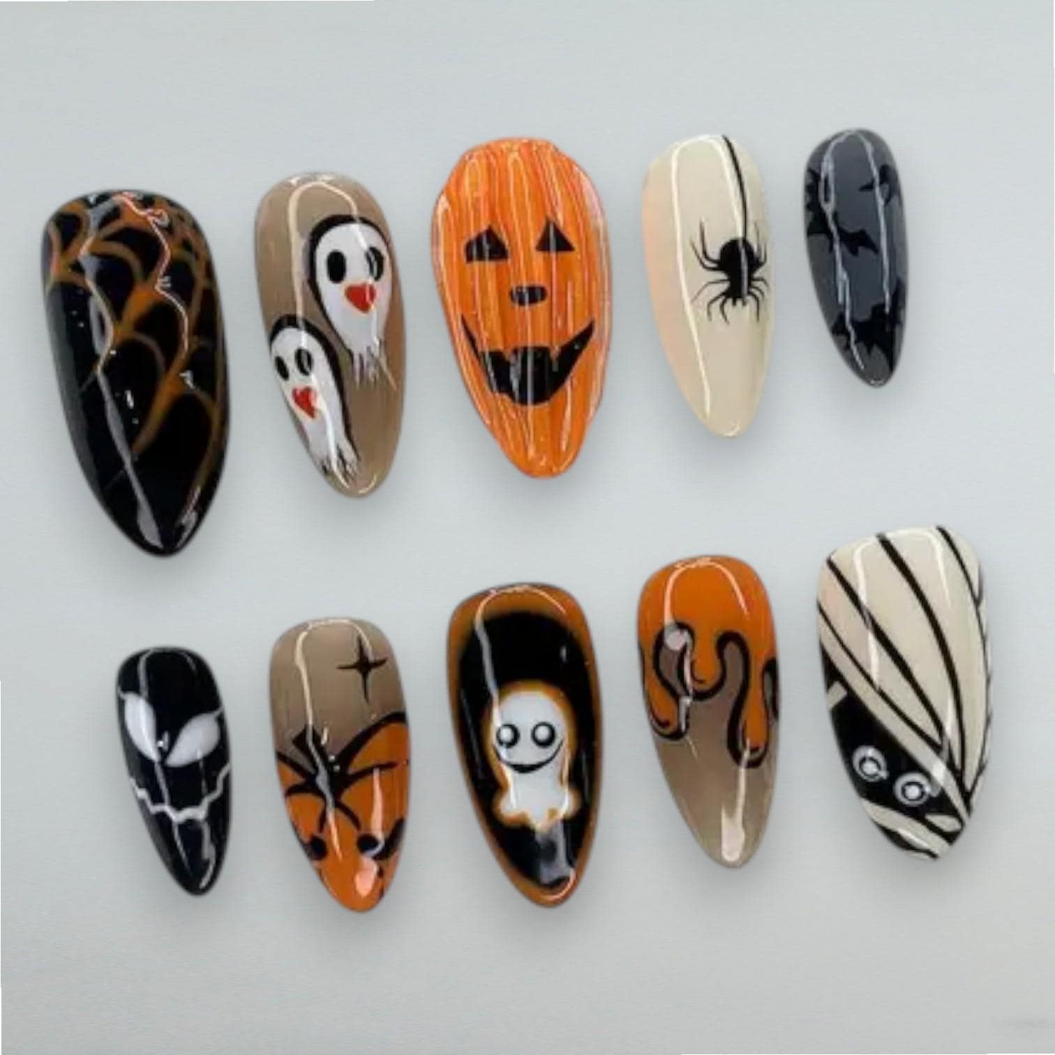 Halloween Press On Nails, Langes Stiletto Nagelset Mit Kürbis, Geist, Spinnennetz, Flammen Und Mumiendesigns, Handgefertigte Gruselige Künstliche Halloween Press On Nails, Langes Stiletto Nagelset Mit Kürbis, Geist, Spinnennetz, Flammen Und Mumiendesigns, Handgefertigte Gruselige Künstliche von Etsy - JochenSylas