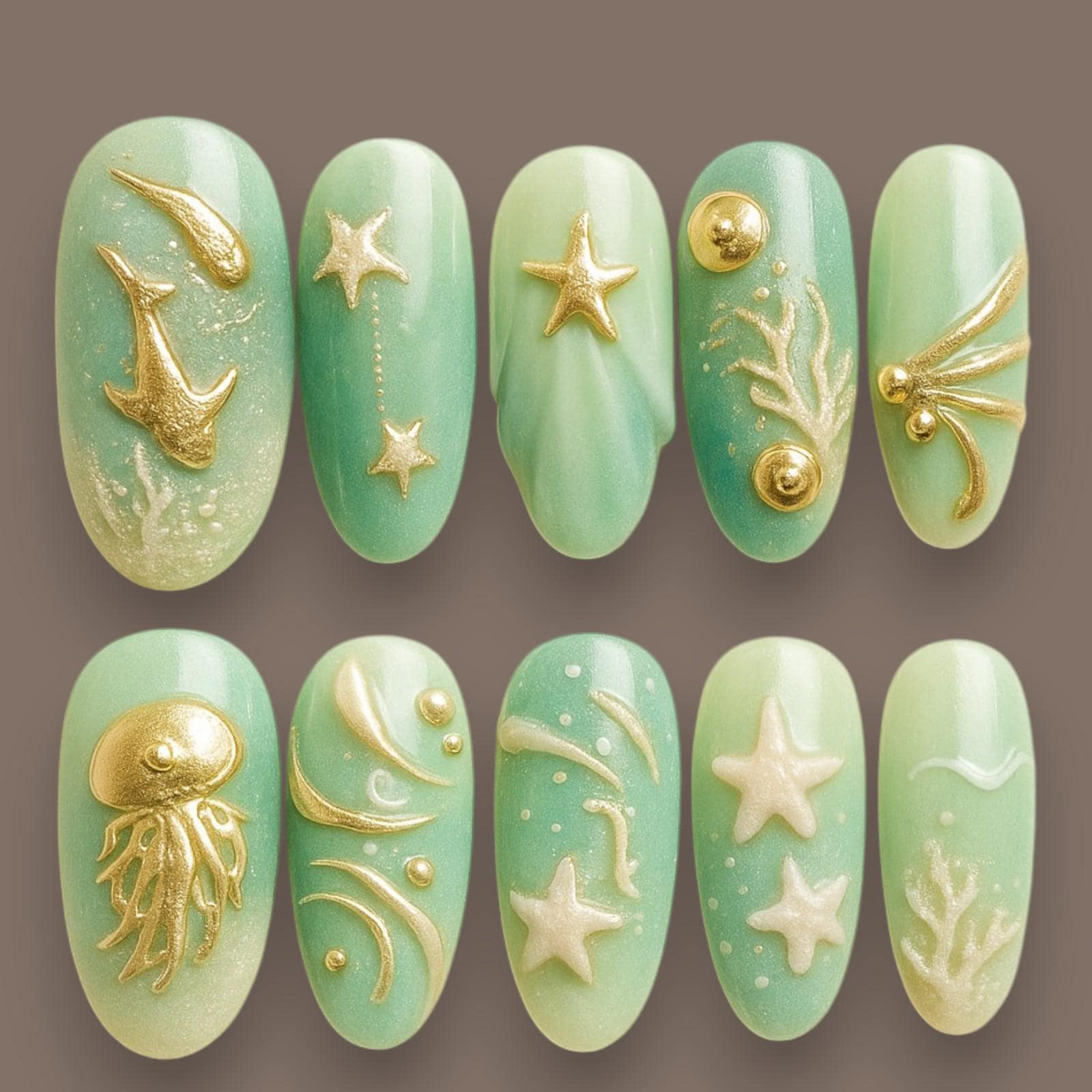 Meerjungfrau Press On Nails Meeresleben Nail Art Mit Gold Seestern Meerjungfrau Press On Nails Meeresleben Nail Art Mit Gold Seestern von Etsy - JochenSylas