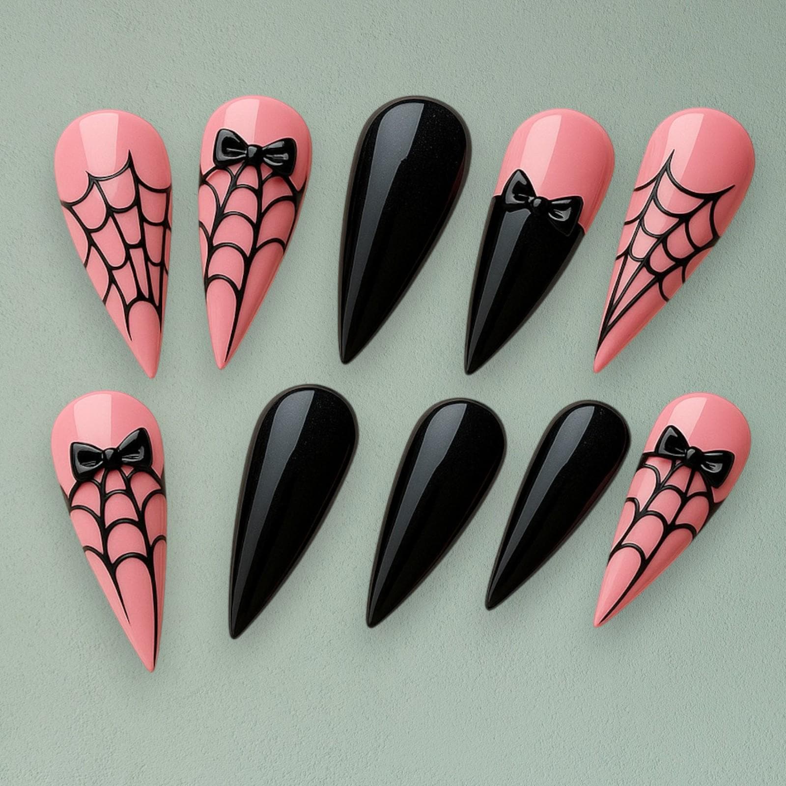 Rosa Schwarzes Spinnennetz Drücken Sie Auf Die Nägel, Gothic Halloween Nail Art Mit Schleifen, Gruselige Stiletto Cosplay Party Nagelspitzen Rosa Schwarzes Spinnennetz Drücken Sie Auf Die Nägel, Gothic Halloween Nail Art Mit Schleifen, Gruselige Stiletto Cosplay Party Nagelspitzen von Etsy - JochenSylas