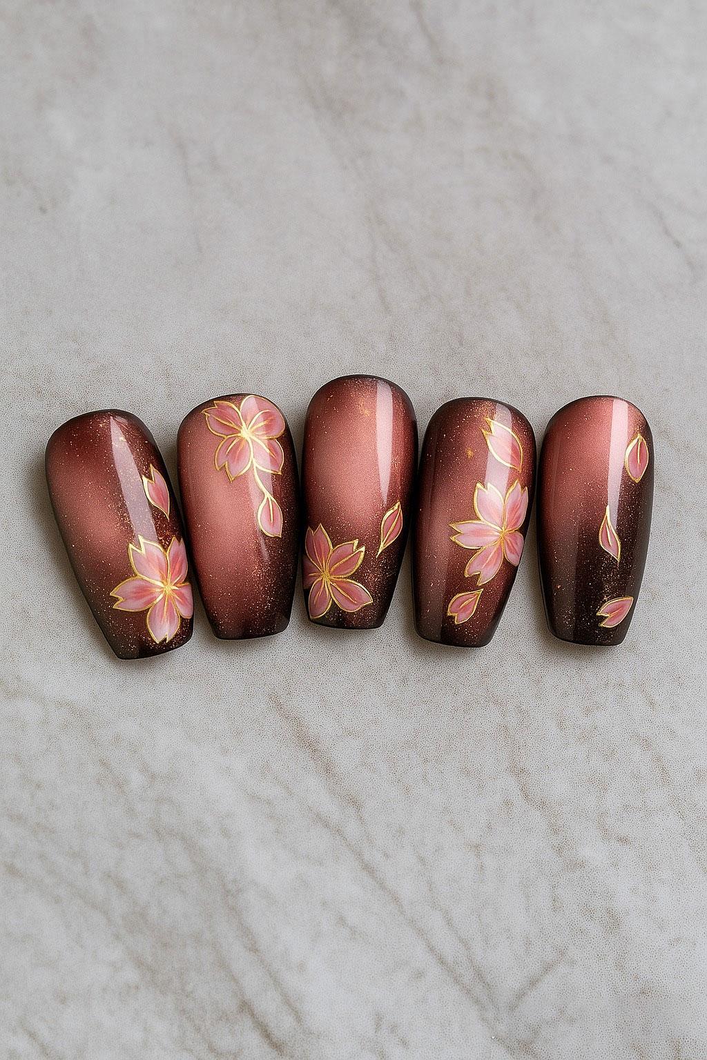 Sakura Blossom Drücken Sie Auf Die Nägel | Handgemaltes Rosa Kirschblumen-Design Wiederverwendbare Falsche Für Frühlingshochzeit, Geschenk & Alltag von Etsy - JochenSylas