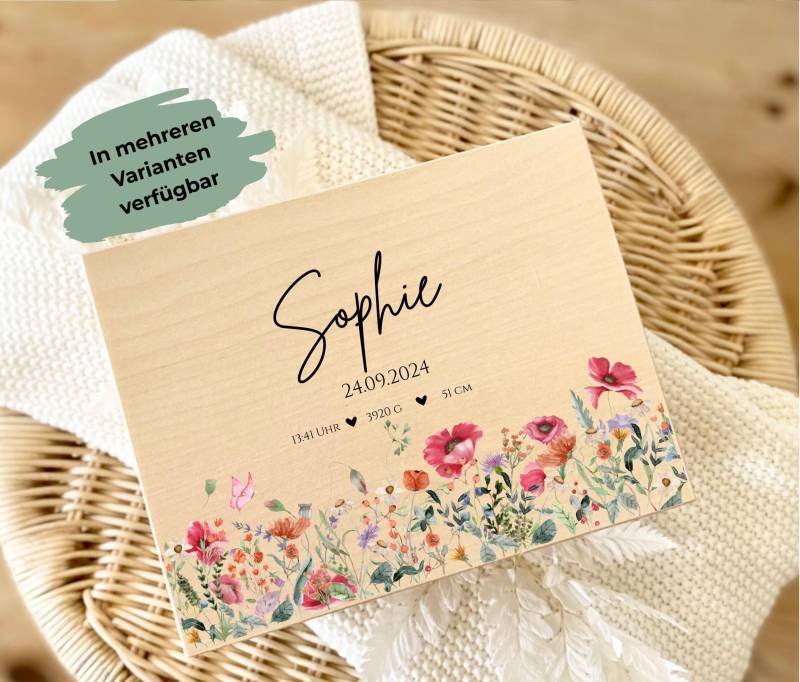 Personalisierte Erinnerungskiste Zur Geburt Mit Namen Und Geburtsdaten - Holzkiste Baby Wildblumen Aquarell Geschenk Mädchen Personalisierte Erinnerungskiste Zur Geburt Mit Namen Und Geburtsdaten - Holzkiste Baby Wildblumen Aquarell Geschenk Mädchen von Etsy - JuNesConceptStore
