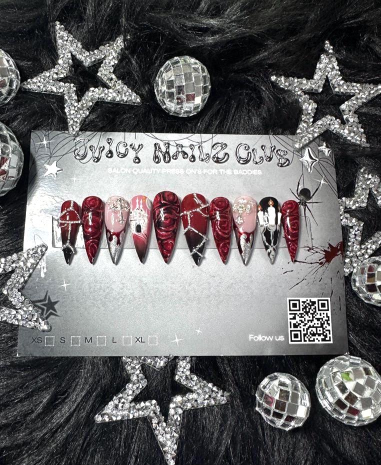 Alucard's Touch - Press On Nails | Red Roses Cateye Nail Art Nails, Dark Vampire Fake Nails| Handmade For Halloween, Gift, Vacation Alucard's Touch - Press On Nails | Red Roses Cateye Nail Art Nails, Dark Vampire Fake Nails| Handmade For Halloween, Gift, Vacation von Etsy - JuicyNailzClub