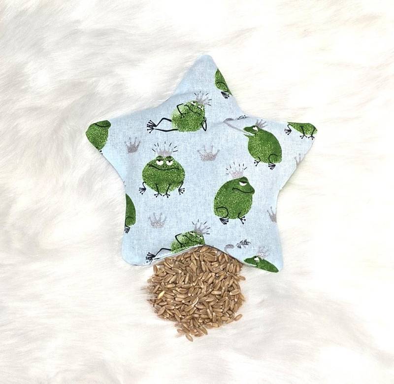 Bio Dinkel Körnerkissen Stern Form 130G Ca. 15, 5 X 15 cm Hellblau Grün Frosch Froschkönig von Etsy - JulesTraumstuebchen