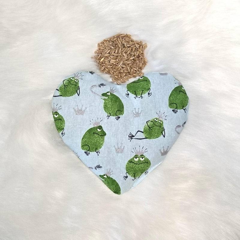 Bio Dinkel Oder Kirsch Körnerkissen Herz Form 110-160G Ca. 16 X 15 cm Hellblau Grün Frosch Froschkönig von Etsy - JulesTraumstuebchen