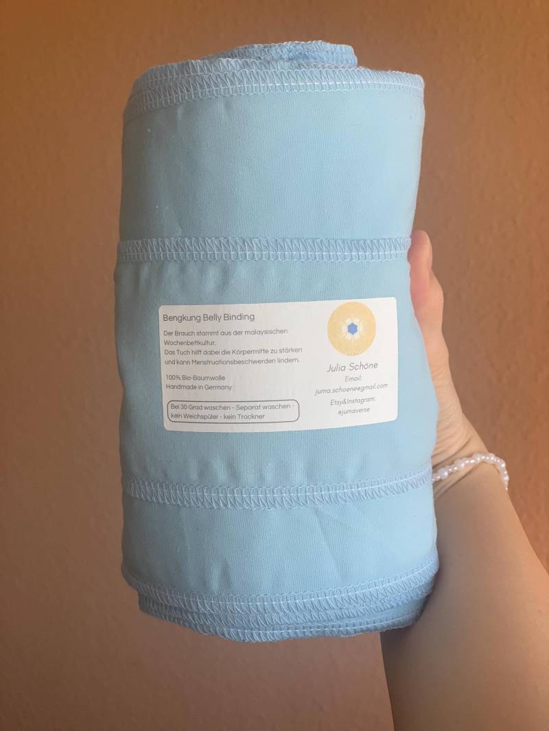 Bengkung Belly Binding Tuch in Hellblau - Organic Cotton Postpartum Wrap | Handarbeit Aus Deutschland von Etsy - Jumaverse