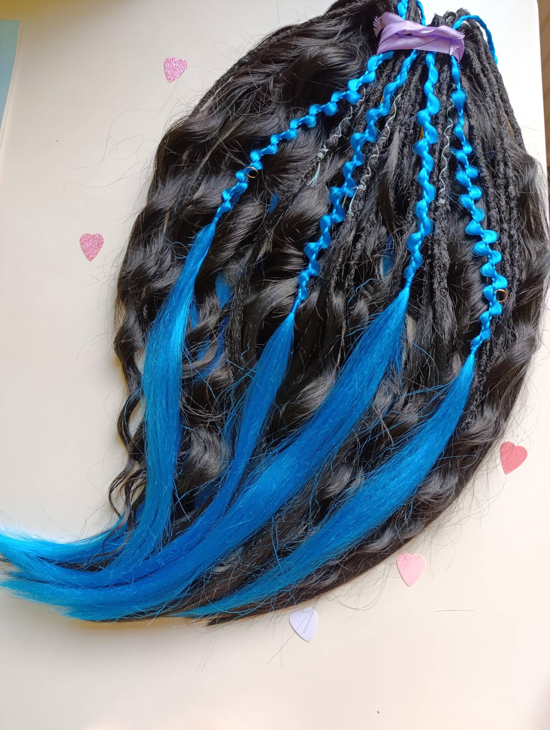 Blau Schwarz Curly Kanekalon Haarverlängerungen Set Zum Flechten Crochet Twist Festival Frisuren Look von Etsy - KIRINDREADS