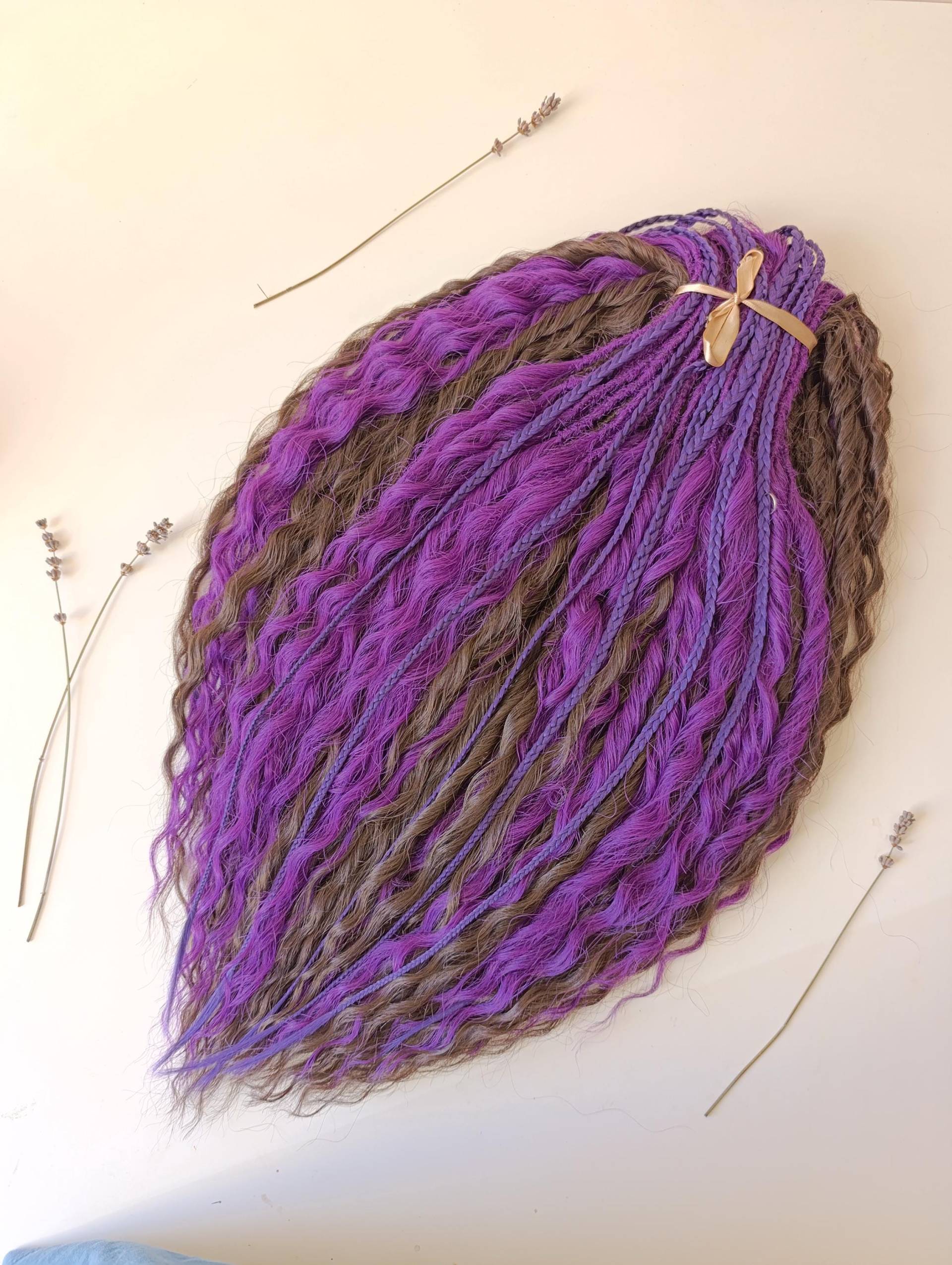 Lila Geflochtene Borte in Braunen Gelockten Dreadlocks De/Handmade Long Wavy Kunsthaar von Etsy - KIRINDREADS