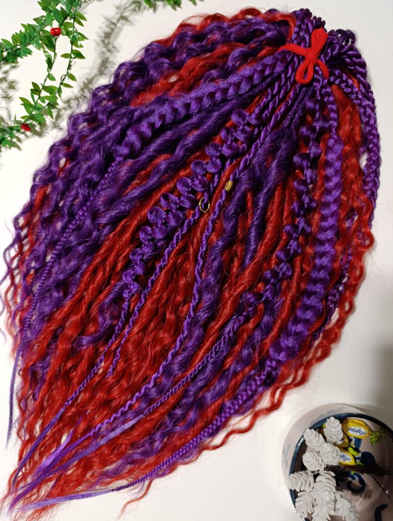 Lila Handgemachte Gewellte Dreads Mit Perlen Kanekalon Kunsthaarverlängerungen von Etsy - KIRINDREADS