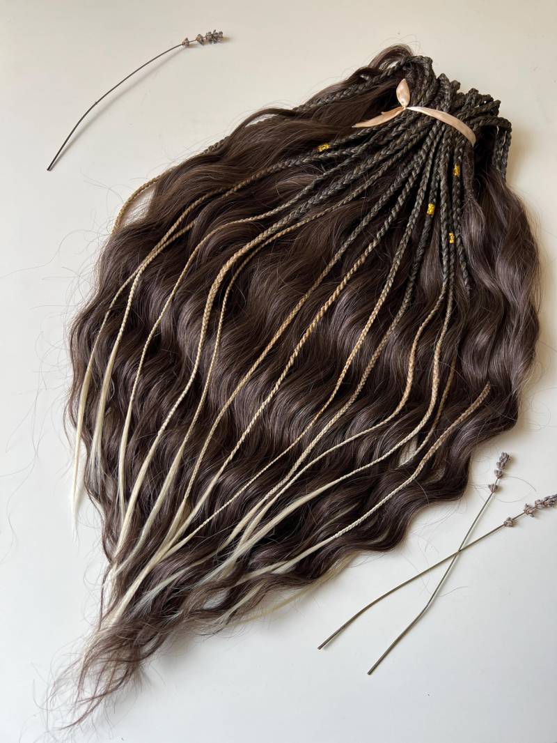 Schokobraune Boho Braid Dreads Lange Gewellte Synthetik Dreads Mit Strähnchen von Etsy - KIRINDREADS
