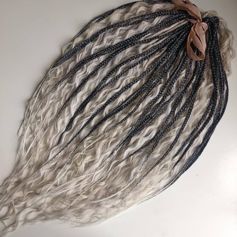 Schwarz Bis Aschblonde Ombre Zöpfe in Platinum Curly Dreads/ Distressed Goddess Dreads Mit Braids Endstücken Für Rave Outfit von Etsy - KIRINDREADS