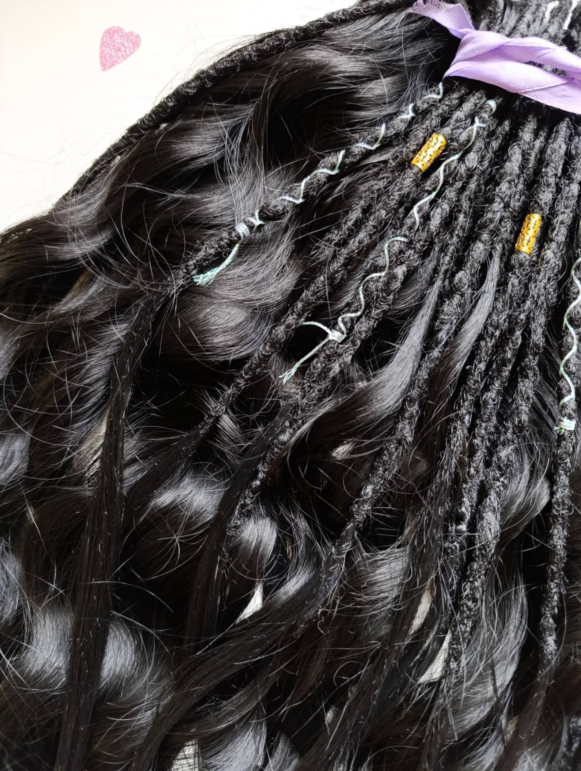 Schwarze Distressed Faux Wave Loks Häkeln/Handmade Witch Dreads Double Ended Lange Gewellte Folklore Haare Für Festival Outfit von Etsy - KIRINDREADS