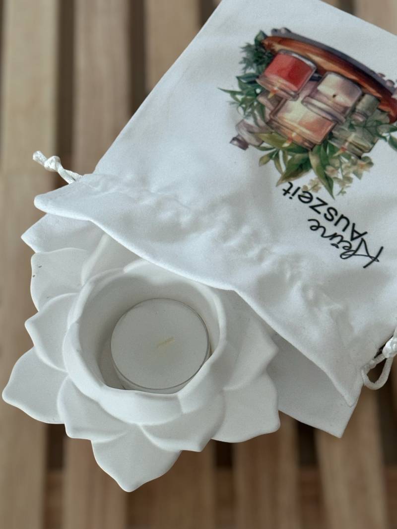 Kleine Auszeit - Tasche Teelichthalter Lotusblüte Namaste Blume Teelicht Wellness- Blume- Gutscheingeschenk- Wellnessgutschein von Etsy - KathisPapierkunst