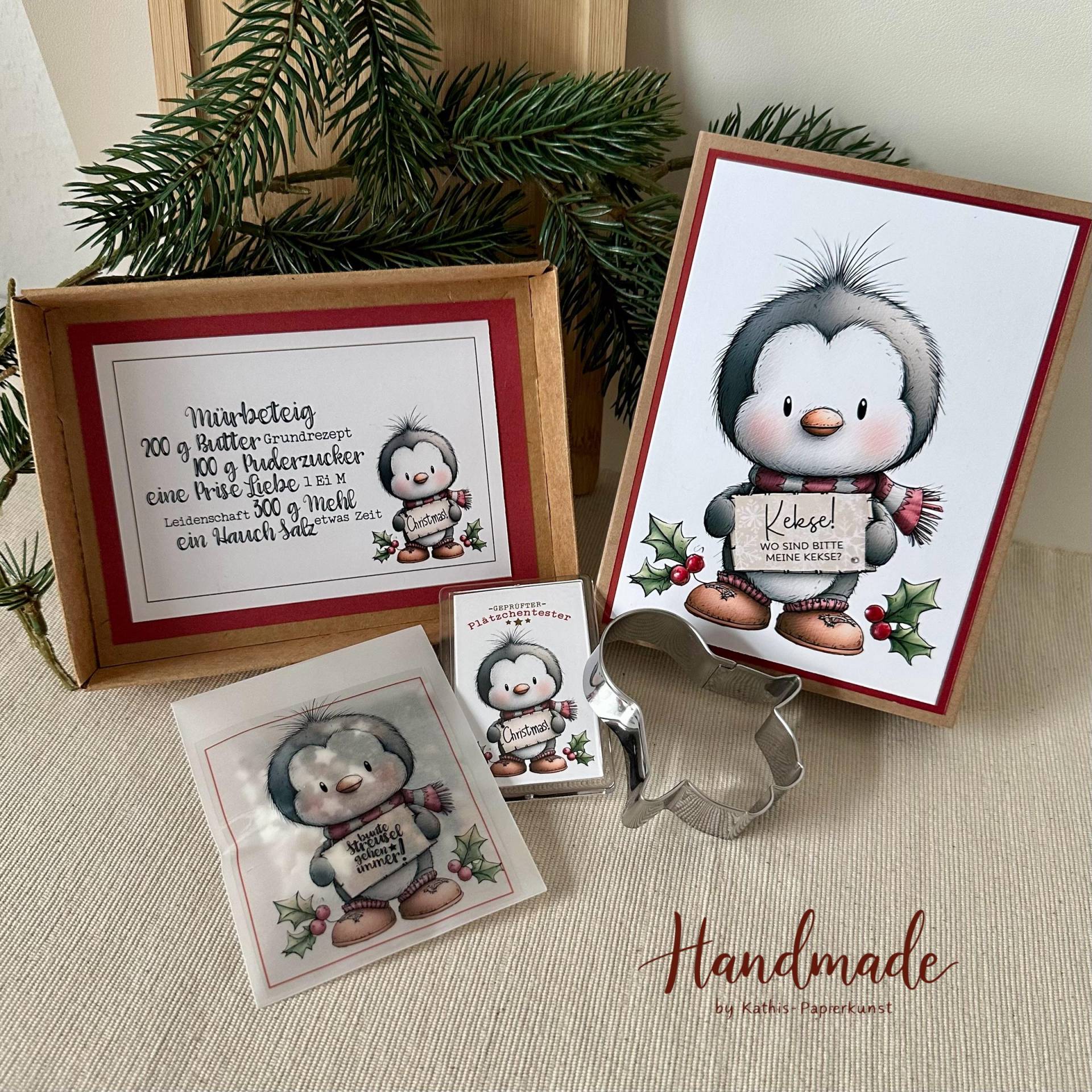 Pinguin Backset Geschenkbox Weihnachten, Plätzchenausstecher, Kühlschrankmagnet, Rezeptkarte, Wichtelgeschenk, Advent von Etsy - KathisPapierkunst