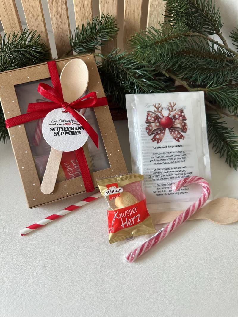 Schneemannsüppchen Geschenkset - Trinkschokolade, Keks, Zuckerstange Winter Wichtelgeschenkidee Kathispapierkunst von Etsy - KathisPapierkunst